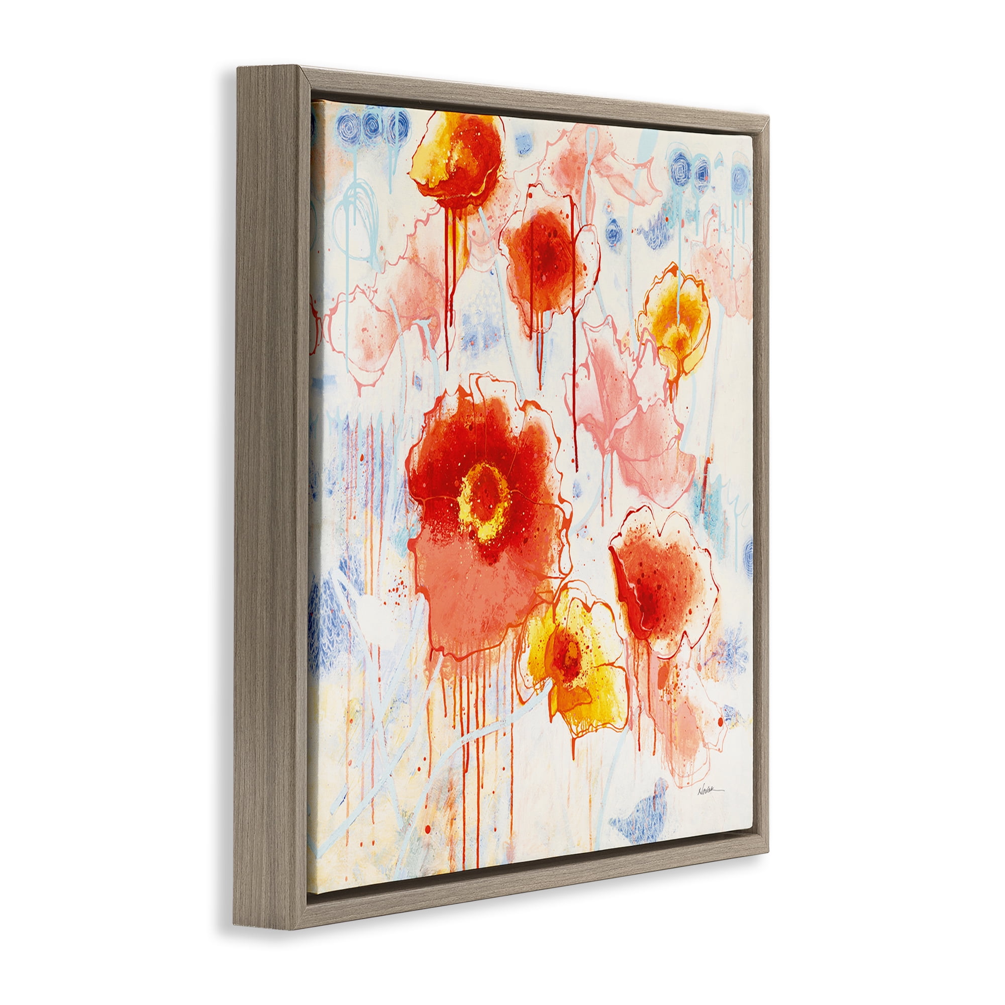 Stupell Industries Dripping Abstract Poppies Abstract Painting Brown Floater Framed Art Print Wall Art, 25 x 25