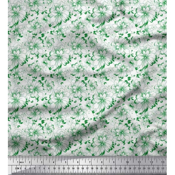 Soimoi polyester Crepe Fabric Dot,Leaves & Floral Artistic Print Fabric by the Yard 42 Inch Wide