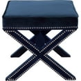thumbnail image 3 of Meridian Furniture 126Navy Nixon Collection Modern | Contemporary Velvet Upholstered Ottoman / Bench with X-Leg Design, Deep Button Tufting and a Solid Wood Frame Navy 20.5" W x 20.5" D x 19" H, 3 of 9