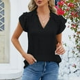 thumbnail image 2 of Lovskoo 2024 Womens Tops Dressy Casual Summer Flutter Sleeve T-Shirts Ruffle Short Sleeve Loose V Neck Tunic Tops Black M, 2 of 5