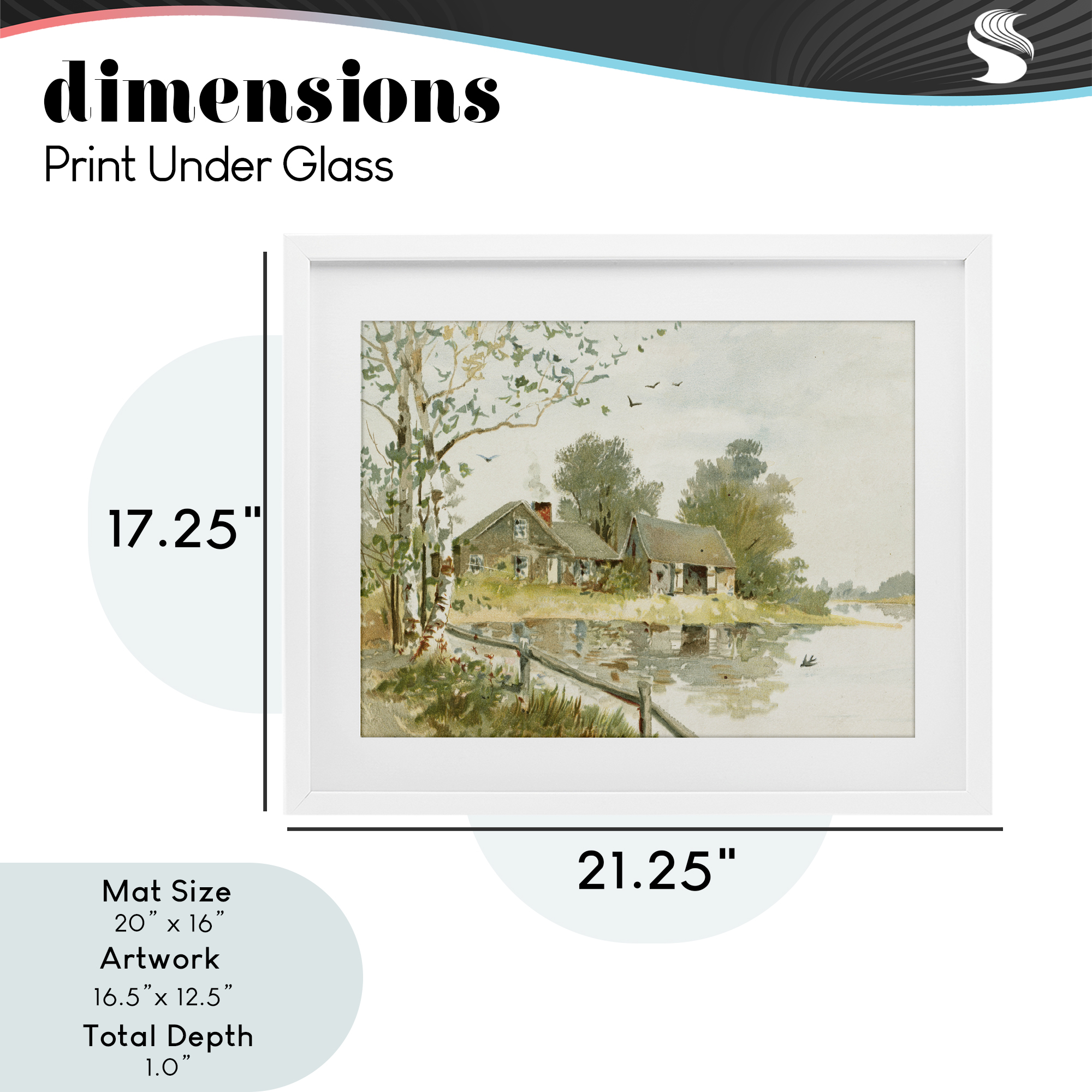 Cabin Along River's Edge White Framed Print Under Glass, design by Lettered and Lined