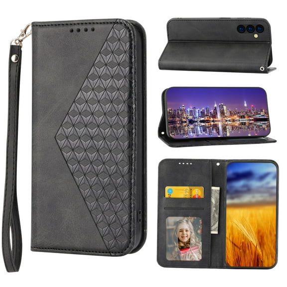 Case for Samsung Galaxy A14 5G, Magnetic Matte Premium PU Leather Stand Flip Cover with Card Slots and Wallet, Shockproof and Full Body Protection Compatible with Galaxy A14 5G - Black