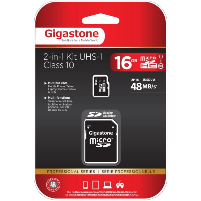 Gigastone GS2IN1C1016GR Class 10 UHS1 microSDHC Card and SD Adapter