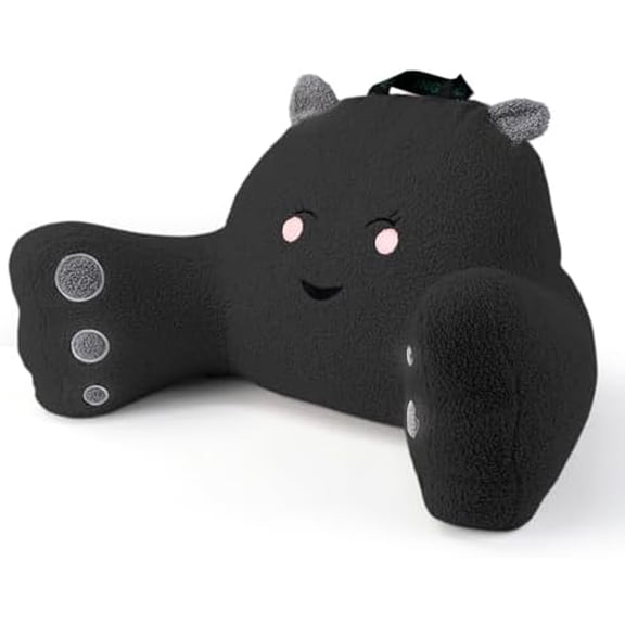 Reading Pillow for Sitting in Bed Couch Teens/Adult, Back Rest Pillow for Sitting Up in Bed with Shredded Memory Foam, Includes Arms and Washable Cover (Black)
