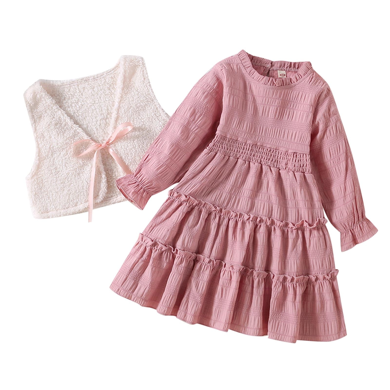 nsendm Big Kid childrenscostume Winter Outfits Teens Kids Toddler Child Infant Girls Long Sleeve Solid Patchwork Flower Vintage Kids Sweat Outfits Girls Clothes Red 3 4 Years Walmart