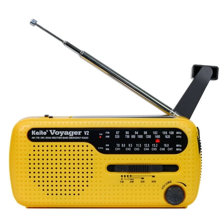 Kaito Voyager V2 AM/FM Shortwave Emergency Radio with Solar & Crank, Yellow