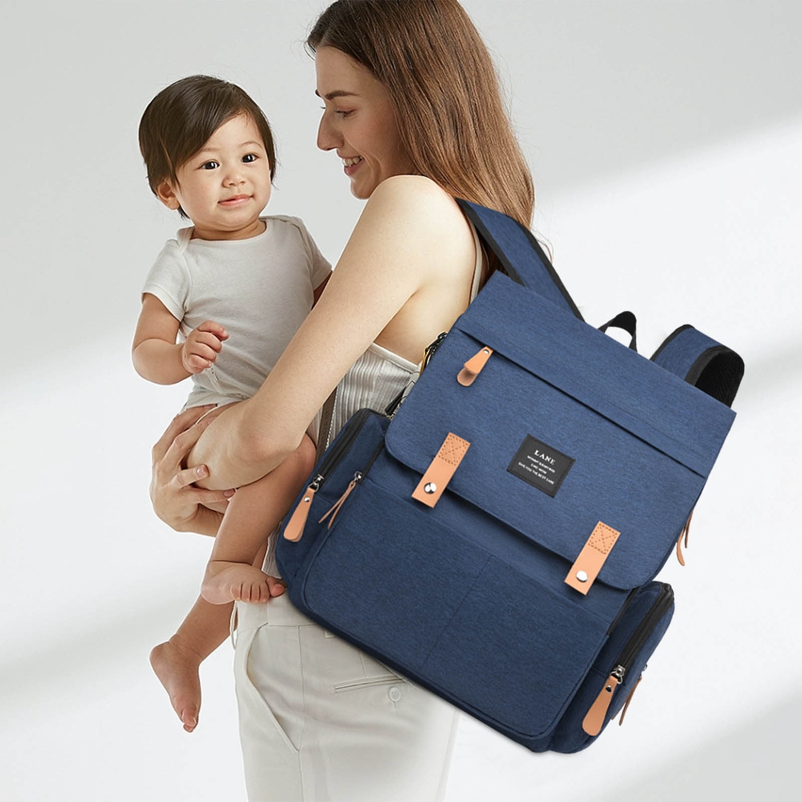 DZQMTKX Diaper Bag Backpack Large Capacity Waterproof Travel Baby Bag for Mom and Dad, Wide Open Multi-Function Shoulder Nappy Backpack with Insulated Pockets