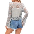 thumbnail image 4 of Women Summer Boho Tops Sheer Crochet Coverup Beach Bathing Swimsuit Cover Ups Shrugs Crop Swimwear Outfits, 4 of 5
