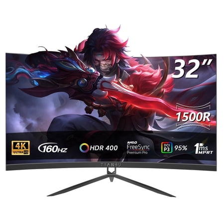 ETiansu 32-Inch Curved 4K Gaming Monitor, 160Hz VA Panel, 1ms, HDMI 2.1, AMD FreeSync & G-Sync Compatible, HDR400, Built-in Speakers, VESA