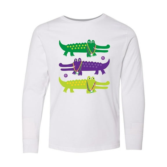 Inktastic Mardi Gras Holiday Alligators Long Sleeve Youth T-Shirt