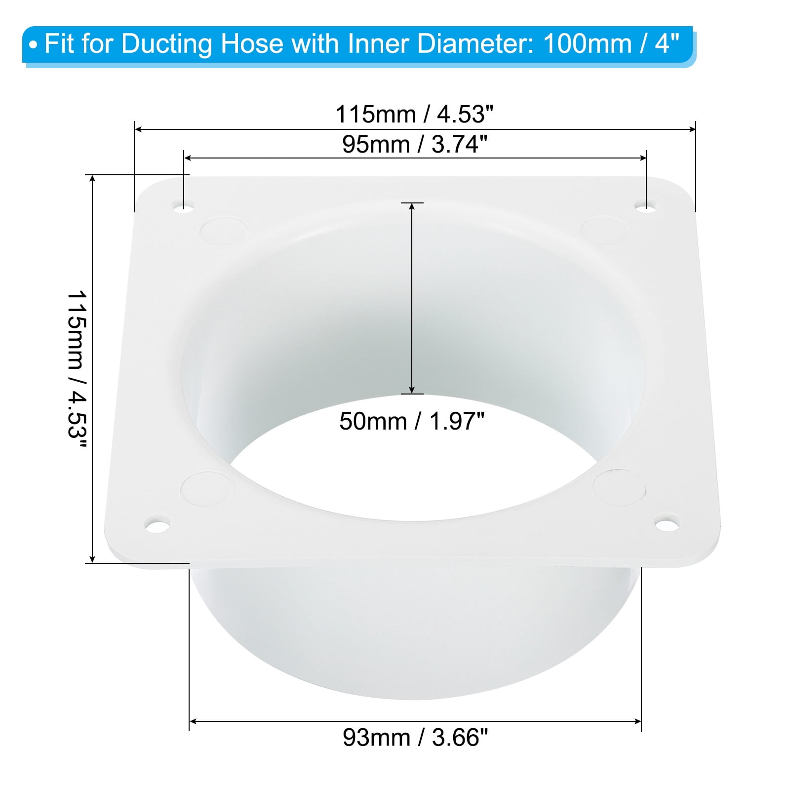 Uxcell 4" Duct Connector Flange Dryer Vent Wall Plate Square to Round Straight Ducting Plate White 3 Pack