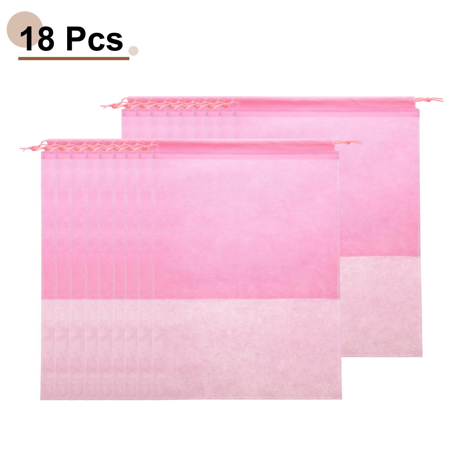 18pcs Travel Shoe Bags Non-Woven Drawstring Organizers Bags, Pink