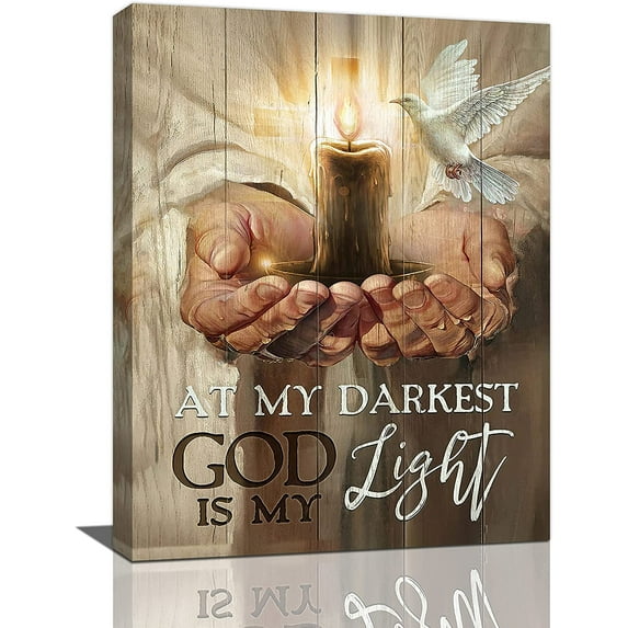 Rustic Christian Wall Art God Jesus Hand Pigeon Candle Wall Decor Brown Country Pictures Canvas Prints Motivational Framed Modern Artwork for Home Church Living Room Bedroom Bathroom 12"x16"