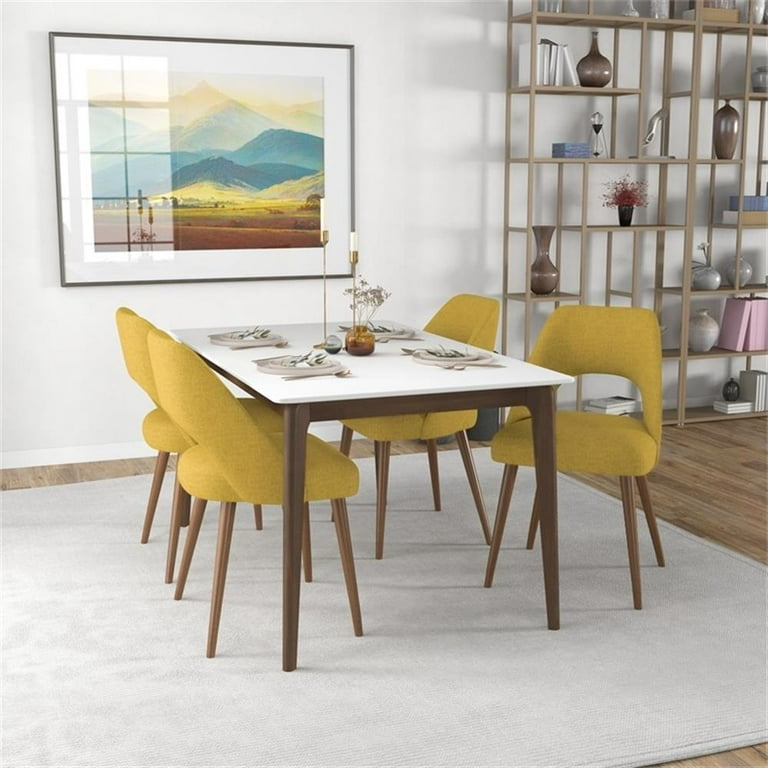 Leia 5-Piece Mid-Century Modern Dining Set with Fabric Dining
