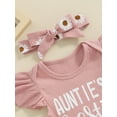 thumbnail image 6 of Elippeo Baby Girls Summer Shorts Sets 3 6 12 18 Months Flying Sleeve Letter Print Romper Floral Shorts Headband Sets, 6 of 10