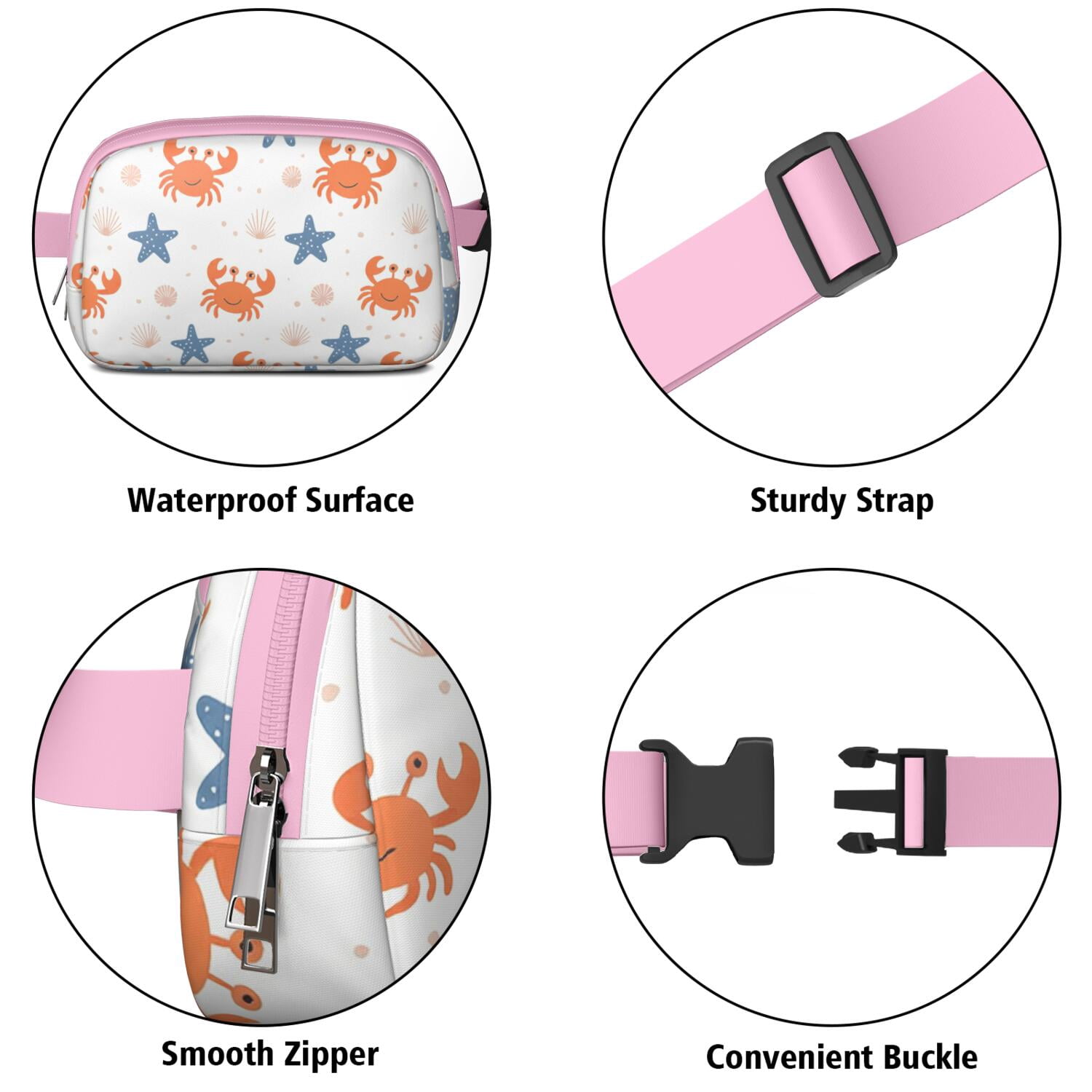 Belt Bag Cute Crossbody Bags for Commuters Stylish Waist Packs Running Workout Hiking Travel Fanny Pack Marine Adorable Crab