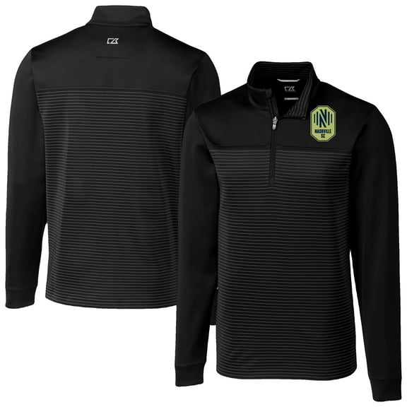 Men's-Cutter & Buck  Black Nashville SC Traverse Stretch Eco Stripe Quarter-Zip Pullover Top