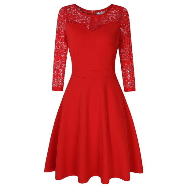 Lace fit and 2025 flare dress with sleeves