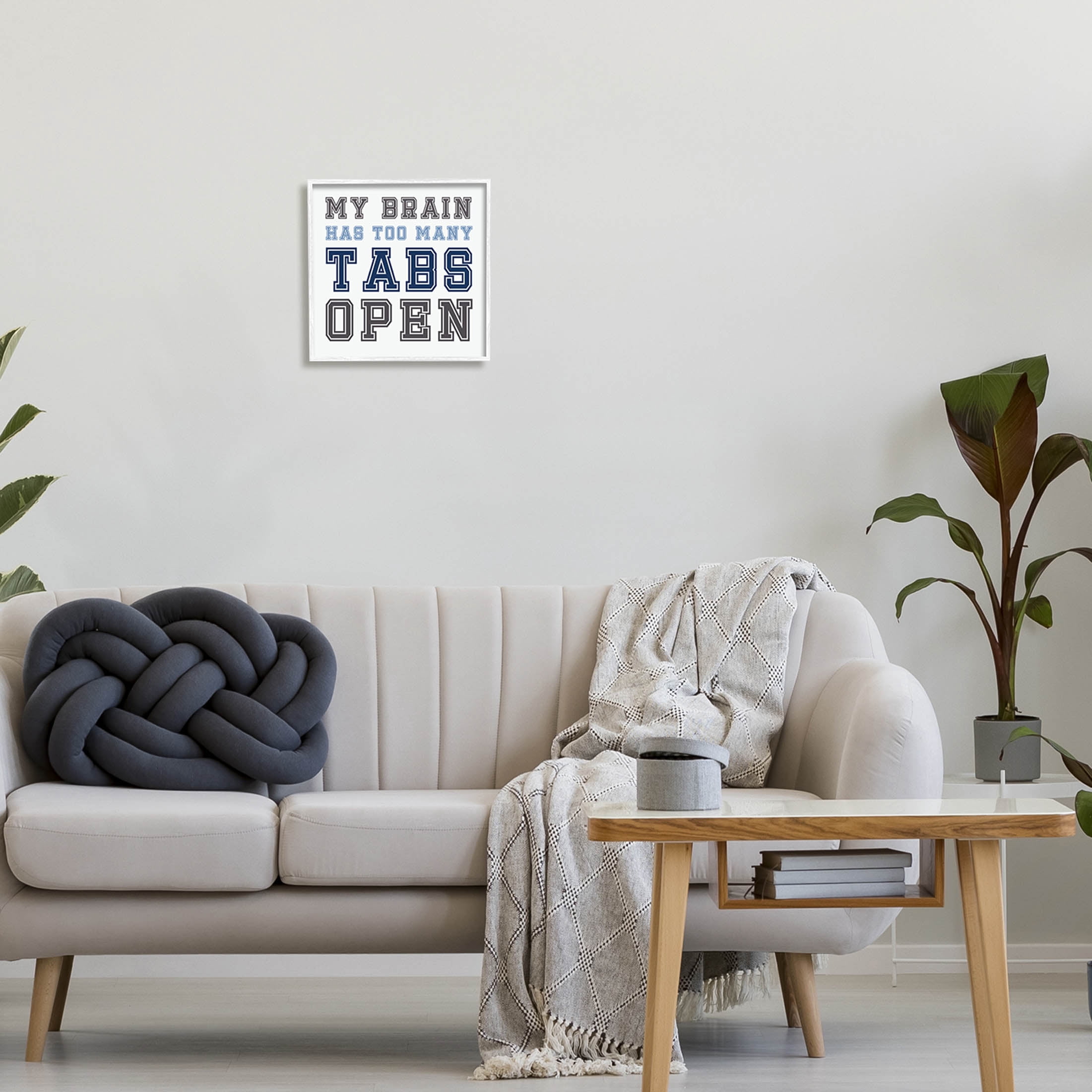 Stupell Industries Too Many Tabs Humorous Varsity Text Graphic Art White Framed Art Print Wall Art, Design by Leah Straatsma
