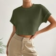 thumbnail image 2 of Pisexur Hauts pour Femmes, Hauts pour Femmes Mode Tendance Femmes Col Rond Manches Courtes Couleur Unie Chemise Décontractée Courte Blouses d'Été Vert Armée, m, 2 of 4