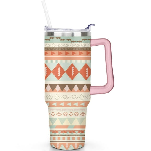 40 oz Boho Tumbler with Handle & Straw | Spill Proof Lid | 40oz Bohemia Theme Tumbler | Double Insulated | Travel Coffee Cup | Gifts for Men Women