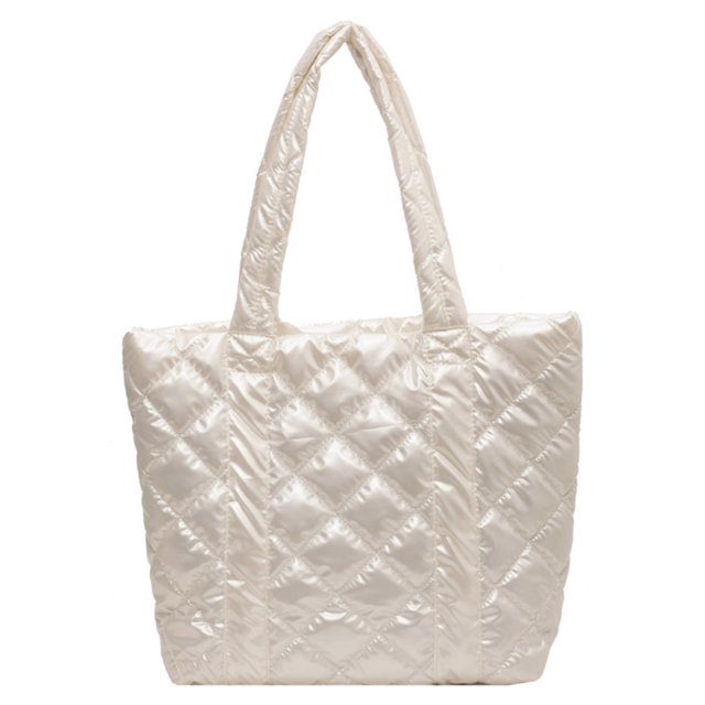 Bolso Casual Acolchado Bolso acolchado con entramado de diamantes para mujer, bolso de invierno de ocio para niña de gran capacidad (Beige)
