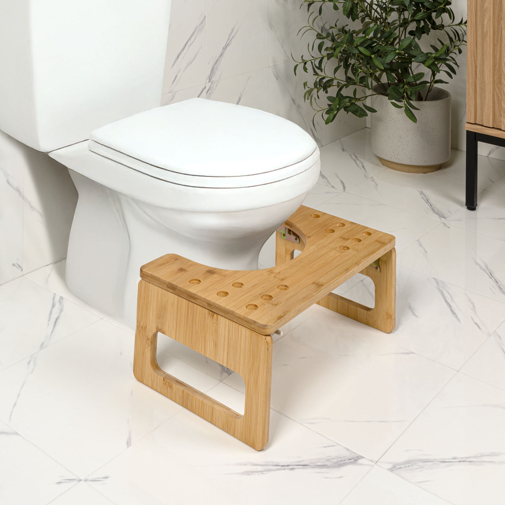 Happimess TSL1000B Koji 7 in. H Handcrafted Bamboo Foldable Space-Saving Squat Toilet Potty Step Stool, Brown