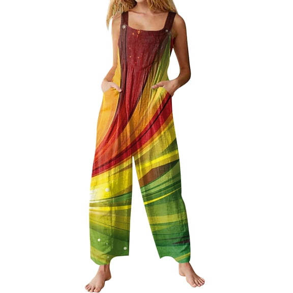 Fgvctg Mardi Gras Women's Jumpsuit Sleeveless Carnival Party Spaghetti Straps Overall Casual Wide Leg Pant Mask Graphic Bib Overalls Rompers Sprimg Pants With Pockets Saffron XXXL