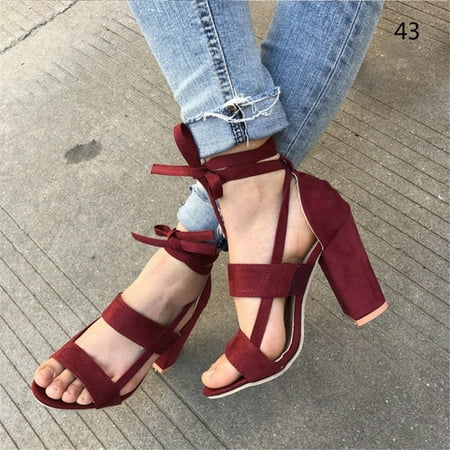

Women Chunky Heels Sandals Open Toe Solid Color Female Sandals for Summer 43