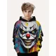 thumbnail image 3 of Ropa para niños, sudadera con capucha con estampado digital 3D de payaso aterrador de Halloween para niños, camisetas informales de poliéster de manga larga para primavera y otoño, ropa para niños, 3 of 5