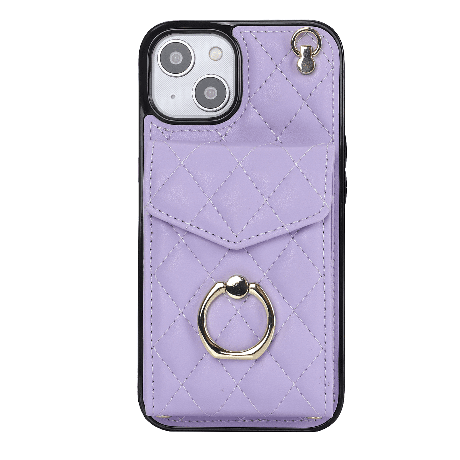 Asuwish Wallet RFID Blocking PU Leather Cell Phone Case with Tempered Glass Screen Protector, Wrist Strap for iPhone 14 Plus, Purple