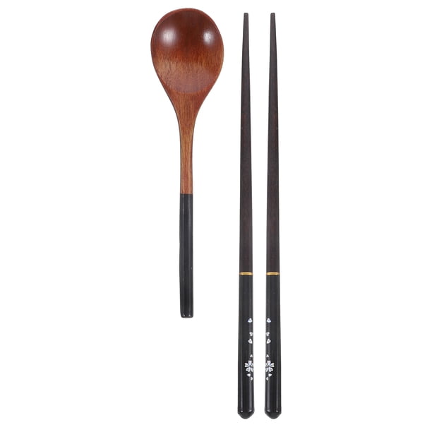 1 juego de vajilla de estilo japonés con palillos y cucharas de madera, cubiertos de cocina