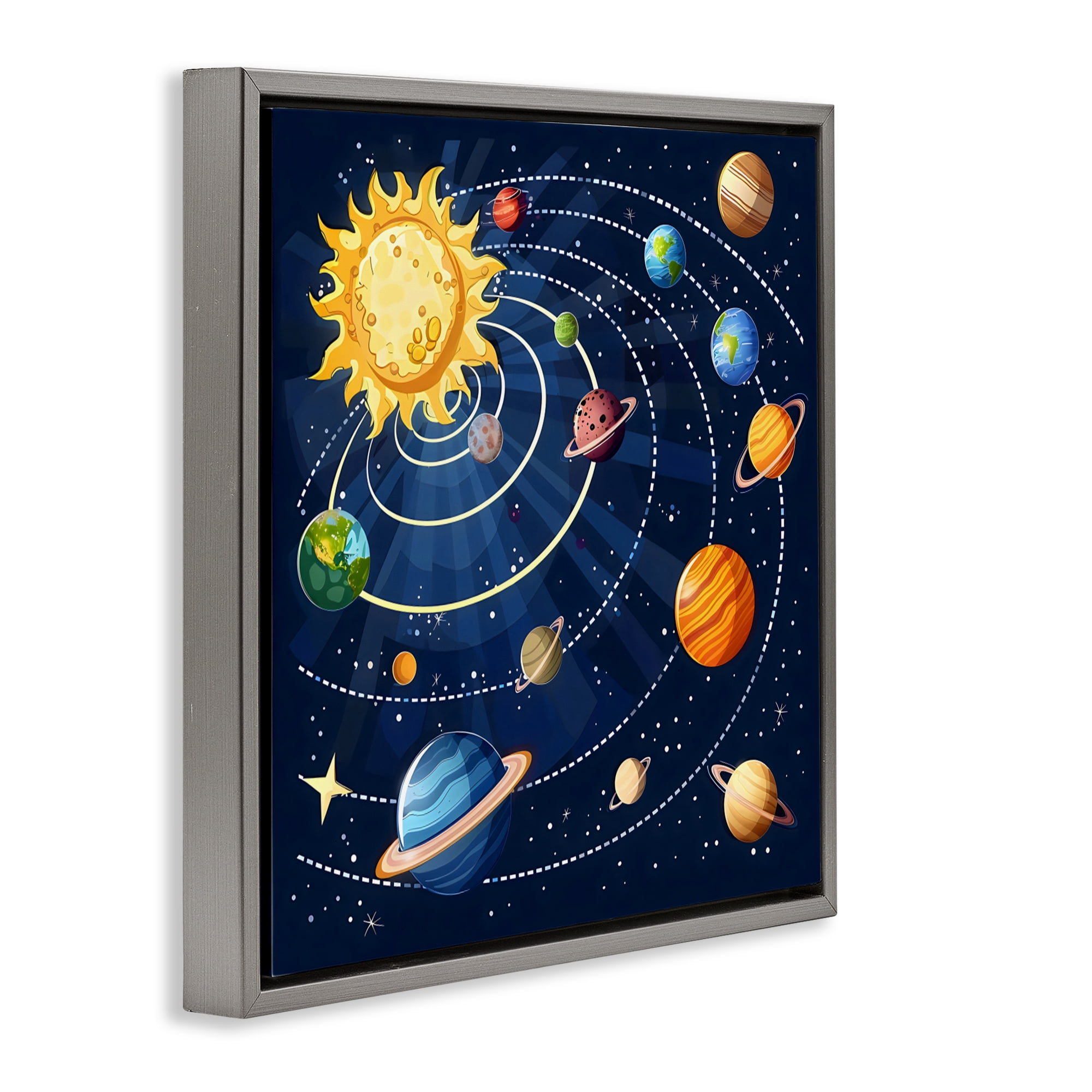 Stupell Industries Planets In Orbit Gray Framed Floater Canvas Wall Art, design by Creative Studio