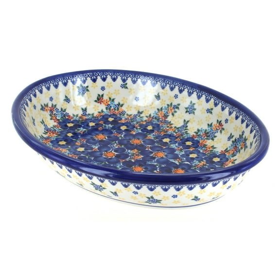 Blue Rose Polish Pottery Blue Dahlia Oval Baker