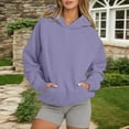 thumbnail image 2 of Ediodpoh Womens Hoodies Fashion Solid Color Letter Loose Drop Shoulder Long Sleeve Pocket Pullovers Top for Casual Wear Purple XXL, 2 of 5