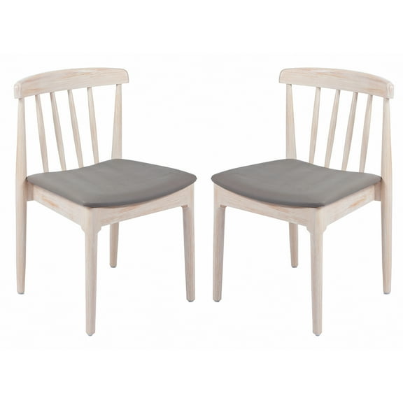 Flash Furniture Set of 2 Commercial Grade Solid Wood Antique White Dining Chairs with Curved Spindle Backrests and Beige Vinyl Seats