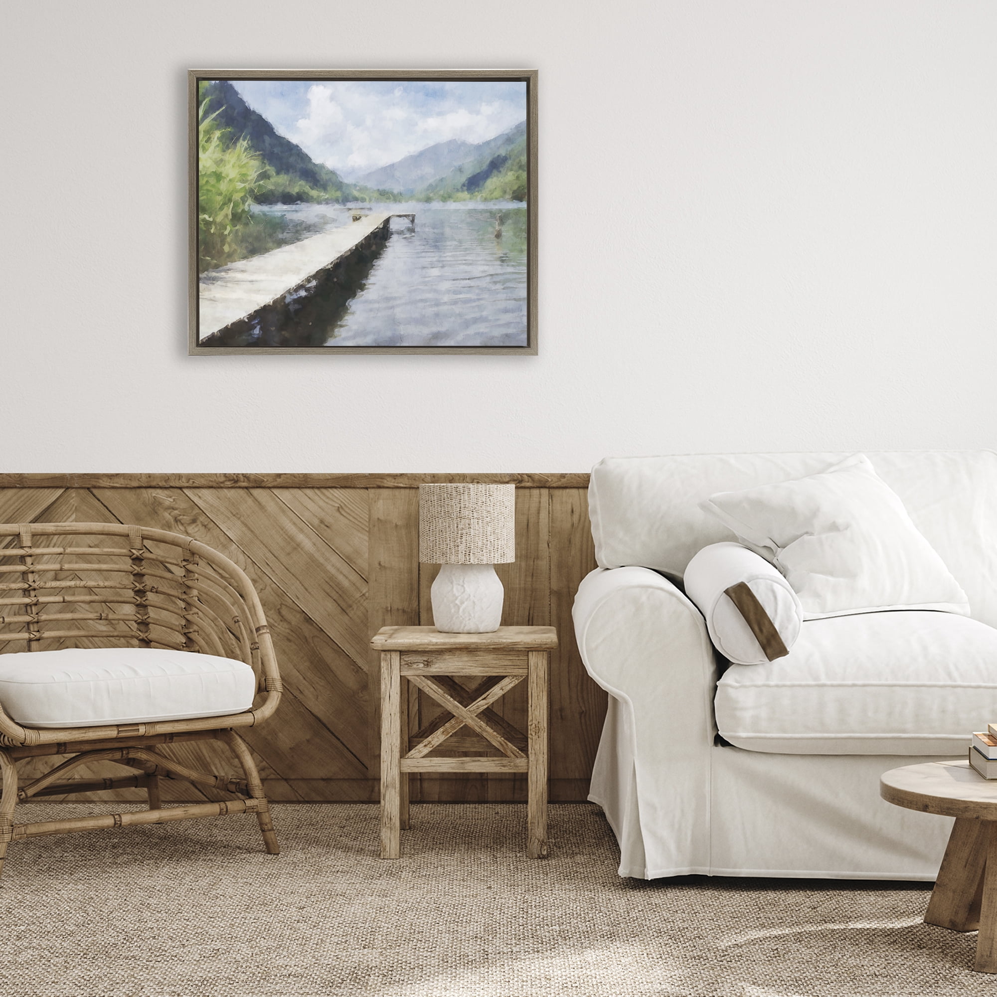 Stupell Industries Dappled Lake Dock Brown Framed Floater Canvas Wall Art, design by Kim Curinga