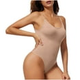 thumbnail image 2 of Pitauce Ribbed Bodysuit Thong Shapewear for Women Spaghetti Straps High Cut Body Shaper Seamless Tummy Control Bodysuit, 2 of 7