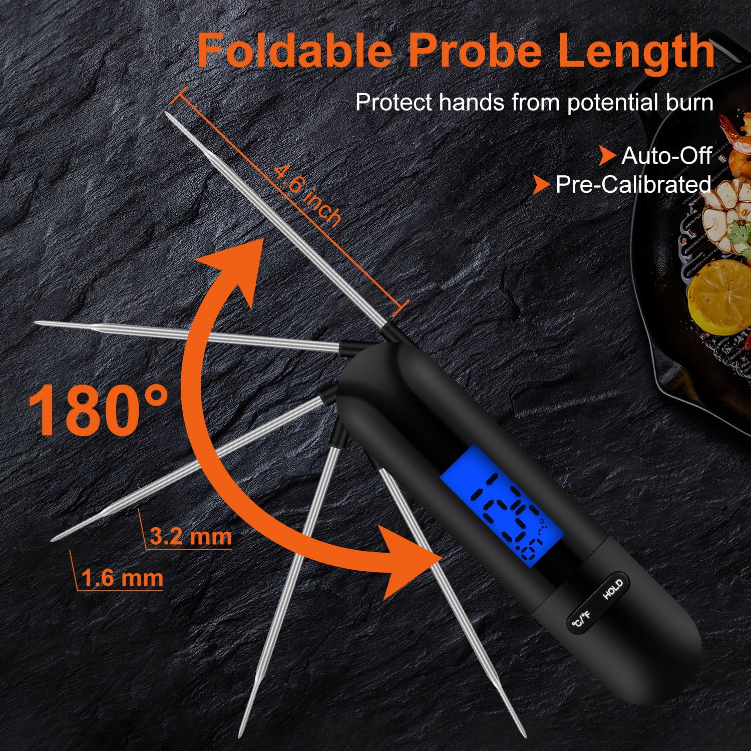 Meat Thermometer for Cooking,AILKIN Foldable Waterproof Instant Read Wireless Digital Grilling Thermometer Food Cooking Thermometer for Meat,Steak,Grills,Kitchen,Turkey,BBQ(Black)