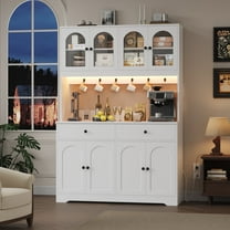 Homfa 71" Kitchen Pantry with LED Lights and Charging Station, Freestanding Kitchen Cupboard with Storage and Microwave Stand, Floor Cabinet for Dining Living Room, White