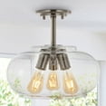 thumbnail image 5 of JONATHAN Y Lina 13.75" 3-Light Modern Industrial Iron/Seeded Glass LED Semi Flush Mount, Nickel/Clear, JYL7565A, 5 of 9