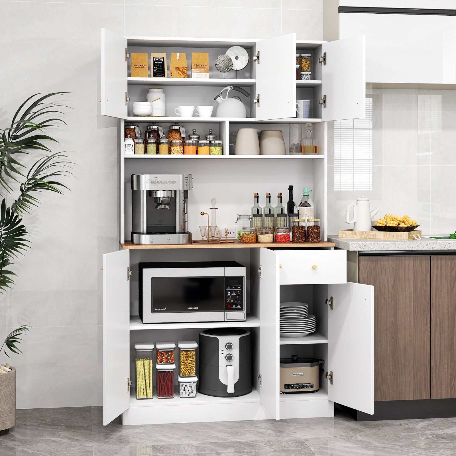 Giantex Kitchen Pantry Cabinet, Tall Storage Cabinet with 6 Doors & USB Ports, Freestanding Cupboard