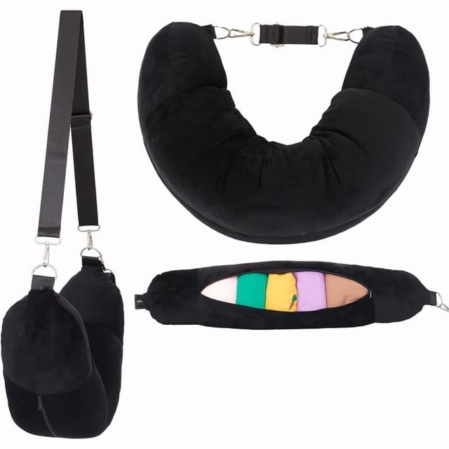 U-Shaped Travel Headrest Pillowcase With Clothes-Fillable Design For Neck Support During Flights Camping Road Trips