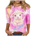 thumbnail image 1 of Hauts de Printemps pour Femmes Femmes Loisirs Imprimé Col Rond Manche Trois Quarts T-shirt Manche 3/4 Haut Ample Blouse Décontractée, 1 of 5