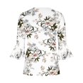 thumbnail image 5 of Womens Tops Ladies Top Floral Print V-Neck Short Sleeve Button T-Shirt Coffee L, 5 of 5