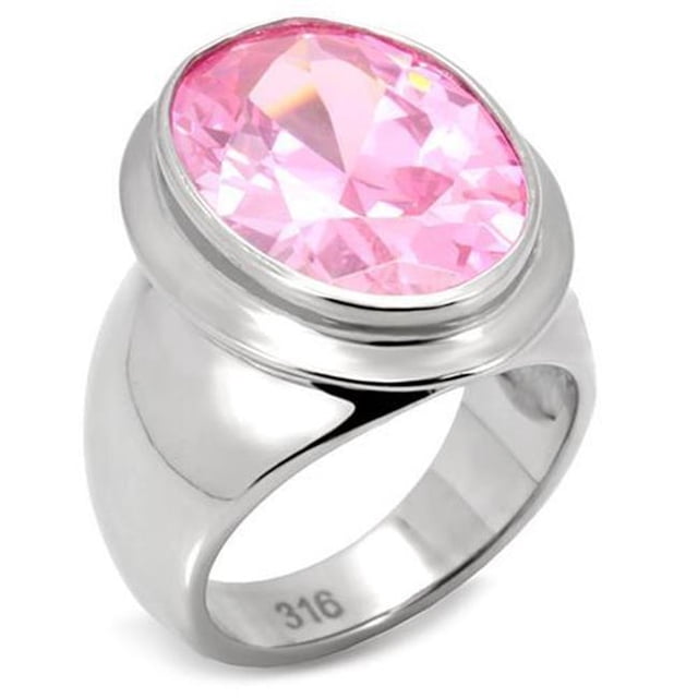 Alamode TK118-6 Anneau en Acier Inoxydable pour Femmes avec AAA Grade CZ en Rose - Taille 6