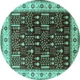 thumbnail image 1 of Ahgly Company Machine Washable Indoor Round Oriental Turquoise Blue Industrial Area Rugs, 4' Round, 1 of 4