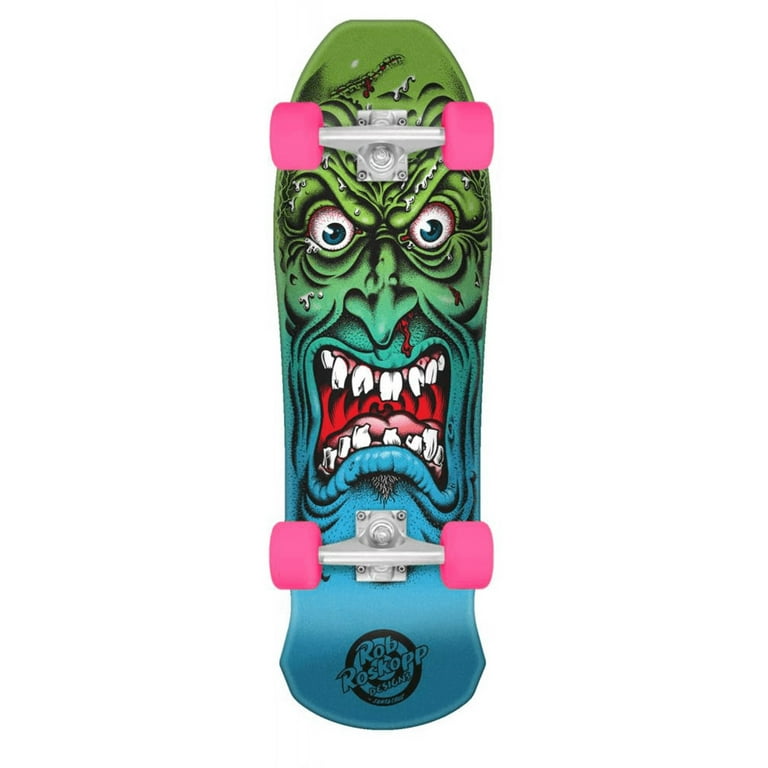 Santa Cruz Roskopp Face Mini 80s Skateboard Complete Blue Green 8x26