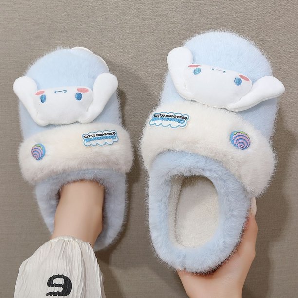 Pantuflas de algodón de invierno Sanrio Hello Kitty para mujer, lindas pantuflas de invierno para el hogar con suela gruesa y cálidas de terciopelo Kawaii