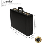 Tassia Expander Leather Attache Briefcase Black